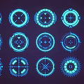 Futuristic Blue Decorative Lights with Geometric Patterns and Illuminated Circular Designs