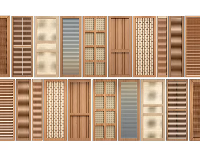 Various Stylish Wooden Wardrobe Doors With Louvered Grid Slatted And Panel Patterns 3d model