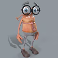 Cartoon Game Character With Big Eyes Large Glasses And Striped Tie 3d model