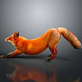 Orange Fox Game Movie Character In Dynamic Running Pose With Reflection On Gray Background