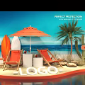 Beach Photo Spot With Orange Umbrella Deck Chairs Surfboards Palm Tree And Ocean