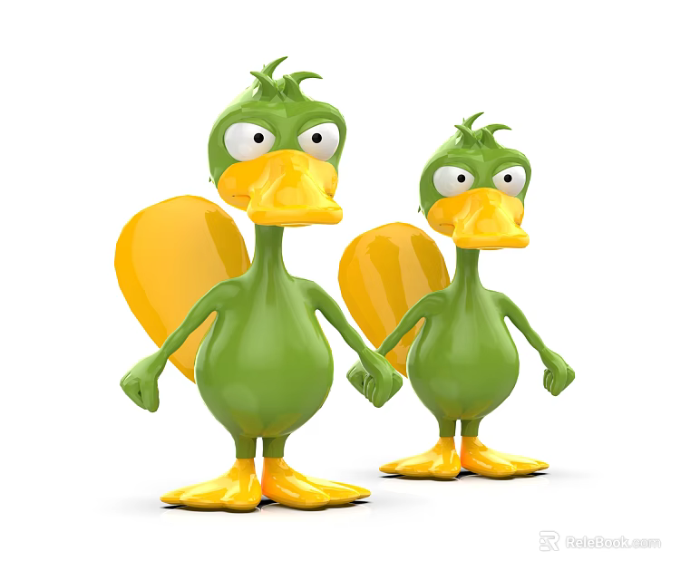 Playful Green Reptile Cartoon Characters With Yellow Feet And Body Design 3d model 