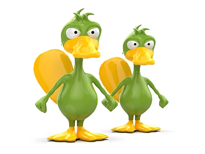 Playful Green Reptile Cartoon Characters With Yellow Feet And Body Design 3d model