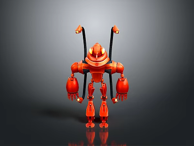 Red Mechanical Robot Design With Extended Arms Antennas And Jointed Legs 3d model
