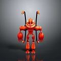 Red Mechanical Robot Design With Extended Arms Antennas And Jointed Legs