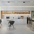 Modern Break Room Interior With Cabinets Tables Chairs And Coffee Machine