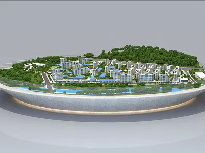 Commercial Equipment Round Architectural Model With Buildings Greenery And Water 3d model