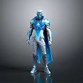 Glowing Blue Silver 3D Character Armor With Star Emblem And Cape