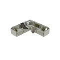 Light Gray L Shaped Sofa Set With Green Brown Cushions And Throw Blankets 3d model