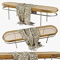 Stylish Wooden Footstool With Metal Frame And Patterned Blanket For Living Room Decor