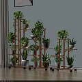 Wooden Multi Tier Plant Stands With Indoor Green Plants And Decorative Pots On Wheels