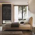Modern Double Bed With Beige Leather Headboard In Bedroom With Natural Light Nightstand And Lamp