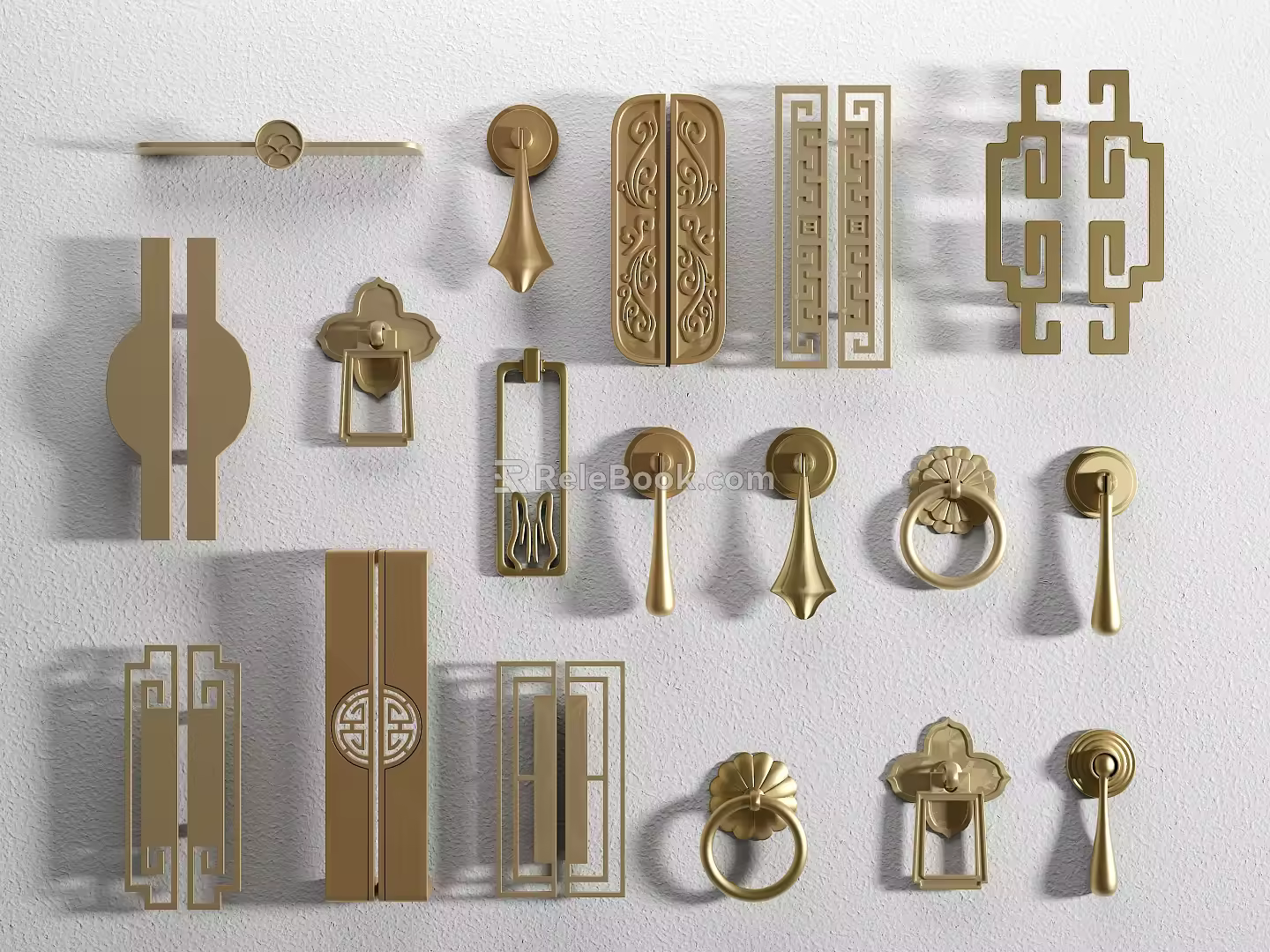New Chinese Style Handle Brass Handle Handle Handle Drawer Handle Classical Wardrobe Handle Bronze Cabinet Door Handle 3d model