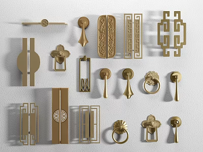 New Chinese Style Handle Brass Handle Drawer Handle Classical Wardrobe Handle Bronze Cabinet Door Handle 3d model