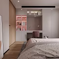 Modern Kids Room Interior With Pink Bed Stuffed Toys Pendant Light Nightstand And Wooden Floor