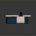 Modern Blue And White Checkout Counter Design With Computer Monitor And Smooth Countertop