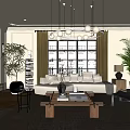 Elegant Modern Living Room Interior With Sofa Coffee Table Pendant Light Plants And Large Window