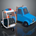 Cartoon Style Vehicles Display Blue Truck White Tricycle With Police Lights And Reflective Surface