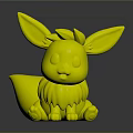 Eevee Pokémon 3D Model Figure in Sitting Pose With Large Ears And White Collar 3d model