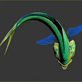 Vibrant Green And Yellow Mahi Mahi Fish With Open Mouth Blue Fins Dark Background Reflection