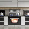 Modern Kitchen With Built in Ovens Stoves And Cookware On Countertops