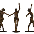 Three Bronze Ballerina Sculptures with Dancing Pose Artistic Design