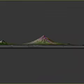 3D Volcanic Terrain Rendering With Central Red Crater Surrounded By Green Vegetation And Blue Water