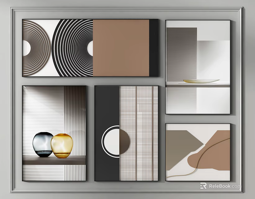 Modern Geometric Wall Art With Abstract Patterns And Brown Gray Tones 3d model