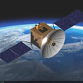 High Tech Satellite with Large Solar Panels and Antenna Orbiting Blue Earth 3d model