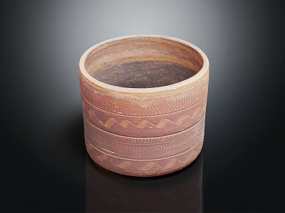 Handcrafted Brown Layered Ceramic Vessel With Geometric Patterns And Textured Surface 3d model
