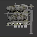 Industrial Cylindrical Equipment Mounted On Multi Layer Metal Rack With Frame