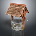 Traditional Well Structure With Wooden Roof And Stone Brick Wall