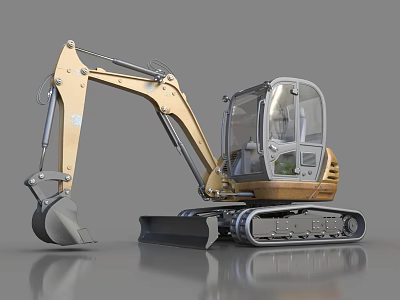 Yellow Tracked Functional Vehicle With Front Bucket And Transparent Cab For Construction 3d model