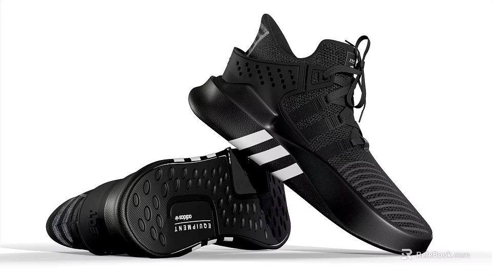 Pair Of Black Sports Shoes With White Stripes And Modern Design 3d model 