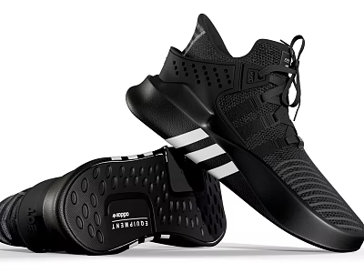 Pair Of Black Sports Shoes With White Stripes And Modern Design 3d model