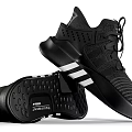 Pair Of Black Sports Shoes With White Stripes And Modern Design