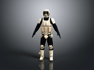 Armored Character in White and Black Armor with Helmet and Protective Gear 3d model