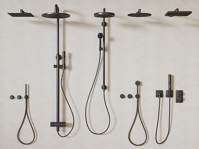 Modern Black Wall Mounted Shower Systems With Multiple Styles Including Handheld And Rainfall Heads 3d model