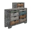 Vintage Console Cabinet Sideboard With Distressed Wood Multicolor Drawers Storage Design