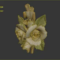 Artistic White Roses With Green Leaves On Wooden Decorative Plant Figurine