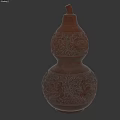 Brown Gourd Shaped Decorative Furniture Piece With Intricate Carved Patterns