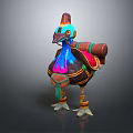 Fantasy Bird Like Character With Blue Pink Neck And Brown Backpack Featuring Green Accents