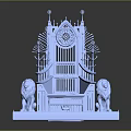 Blue Gothic Throne 3D Model With Spires Lion Statues And Decorative Base 3d model