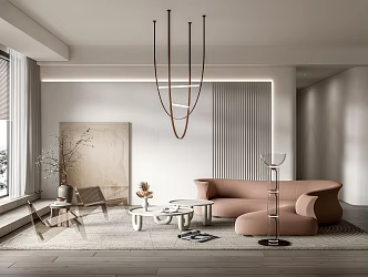 Quiet Living Room Sofa Tea Table Combination Special-shaped Sofa Leisure Chair Green Plant Potted Chandelier Decoration Combination 3d model