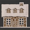 Intricate Gingerbread House Architecture With Frosted White Roof Patterned Windows Chimney And Reflection