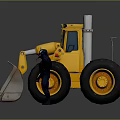 Yellow Construction Loader With Large Front Bucket Standing Next To Black Figure