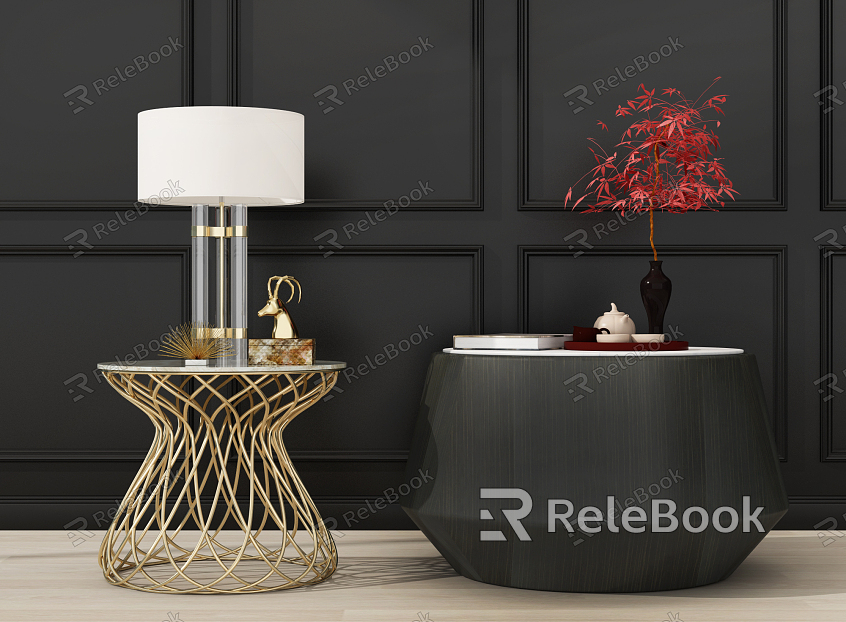 Modern round table coffee table decoration combination model