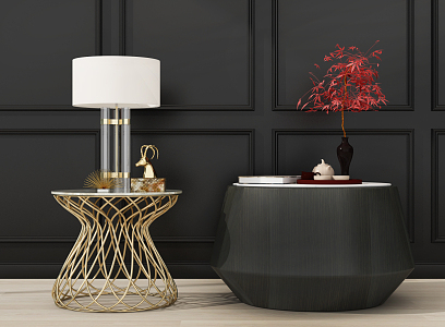 Modern round table coffee table decoration combination 3d model