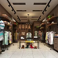 Fashion Clothing Store Interior with Hanging Clothes Racks Shoes Bags and Decorative Lighting