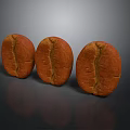 Three Brown Textured Coffee Fruits On Dark Background With Reflection 3d model